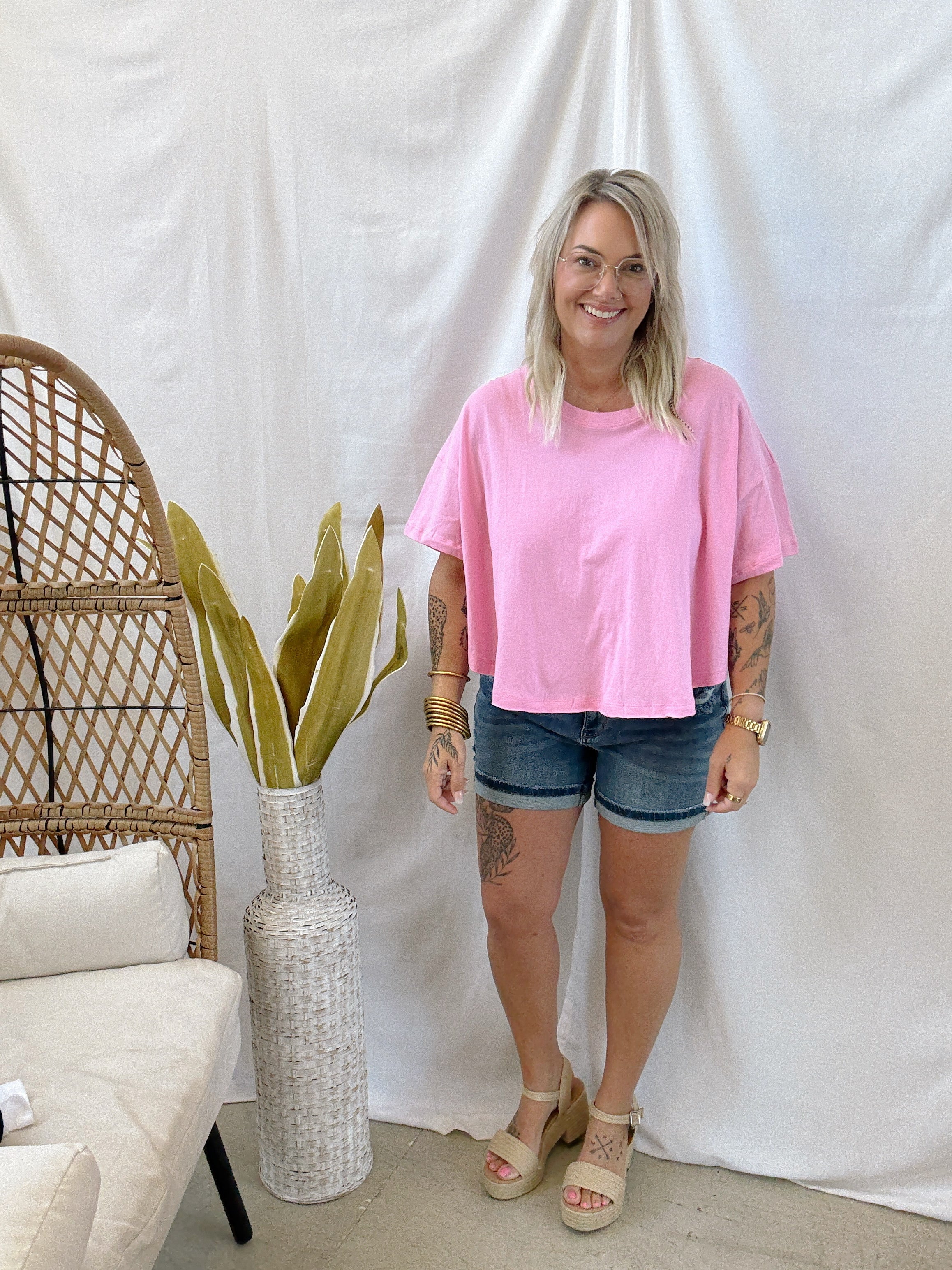 Zen Short Sleeve Crop Top-Pink