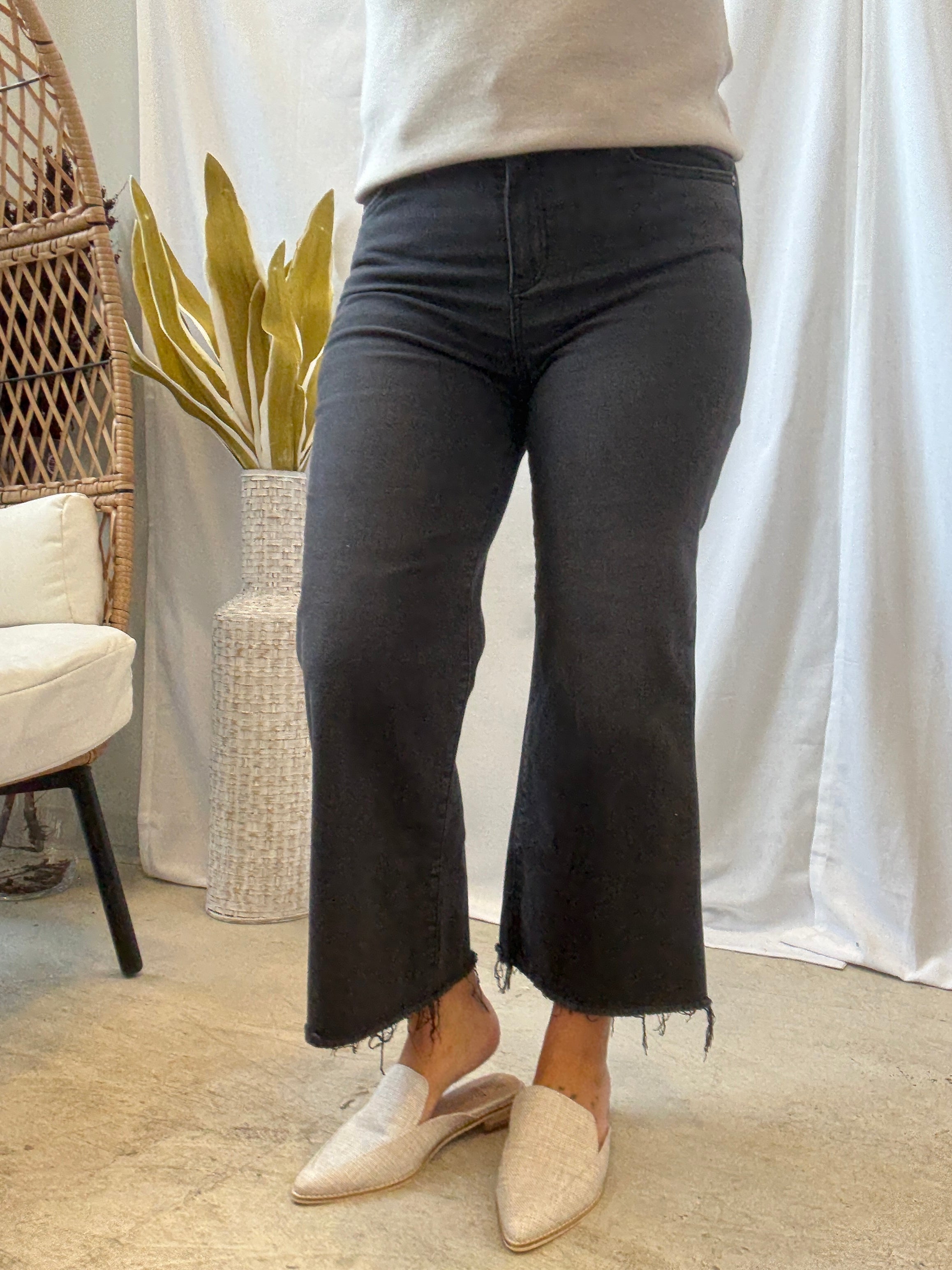 Zoe Black Clean Cut Wide Leg Jeans