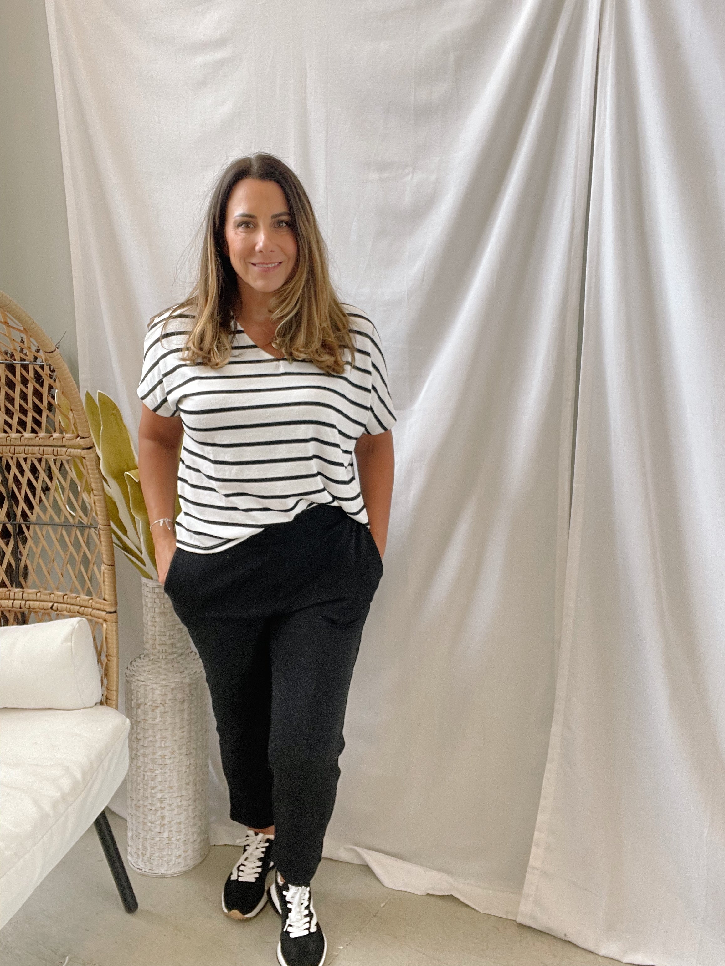 Playful Striped Top-Black White