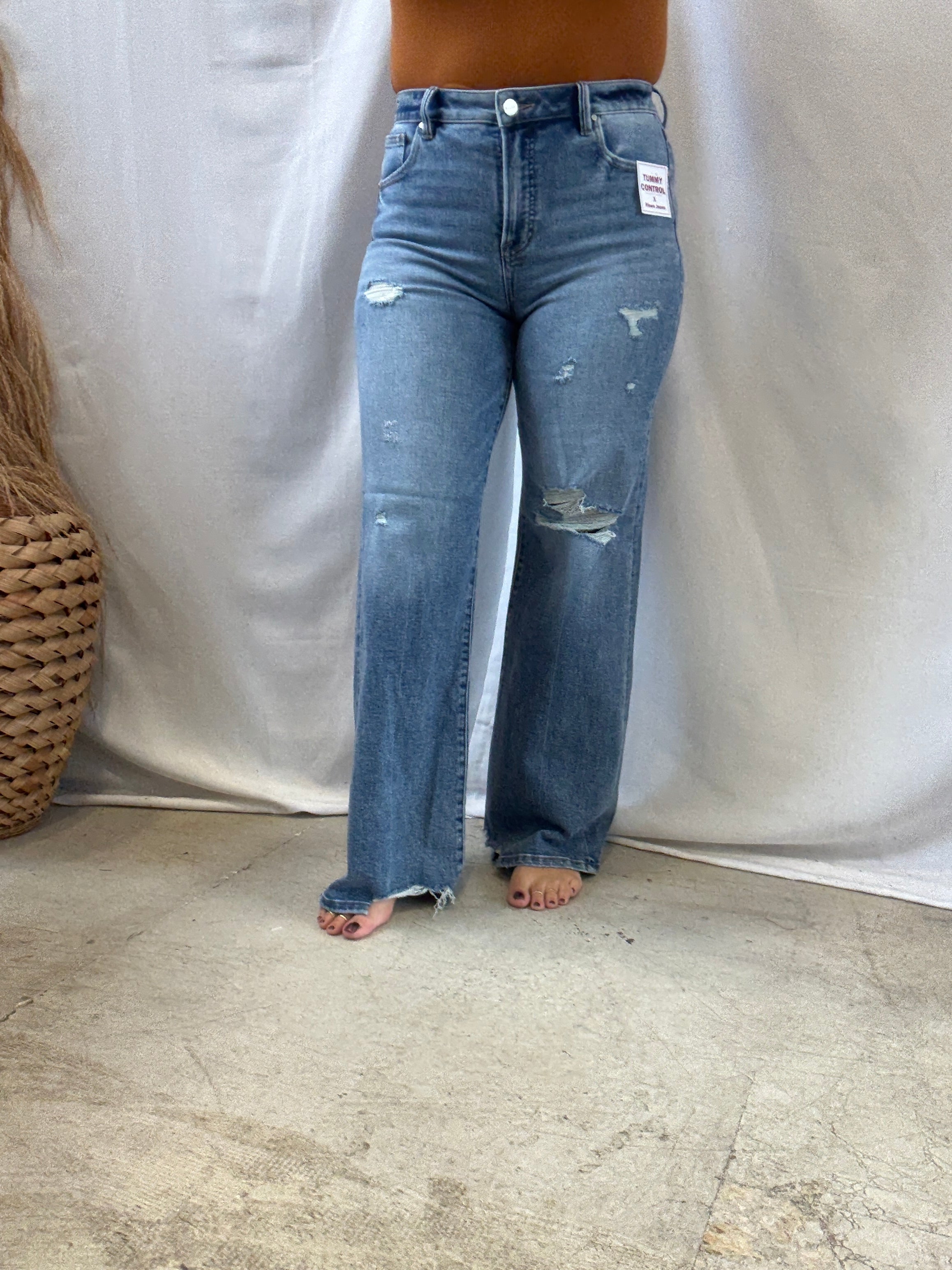 Risen Medium Wash Wide Leg Jeans