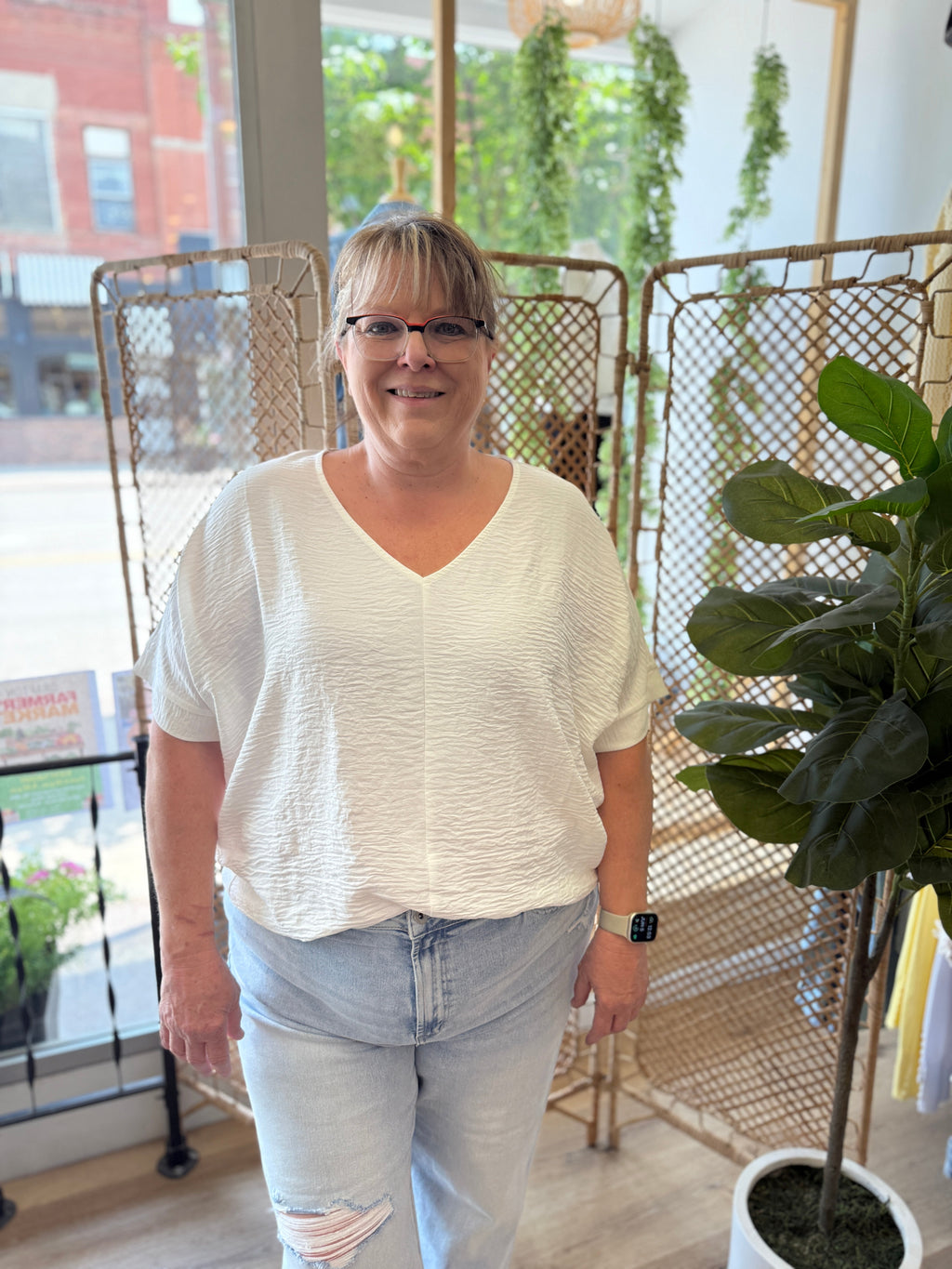 Zen V Neck Seam Top-White